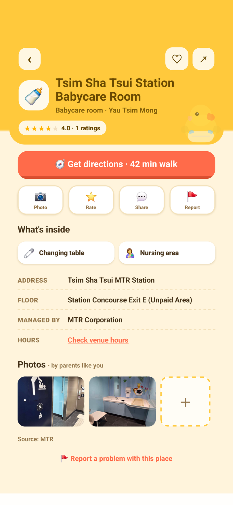 Diaper Time — nearby baby-changing facilities in a list